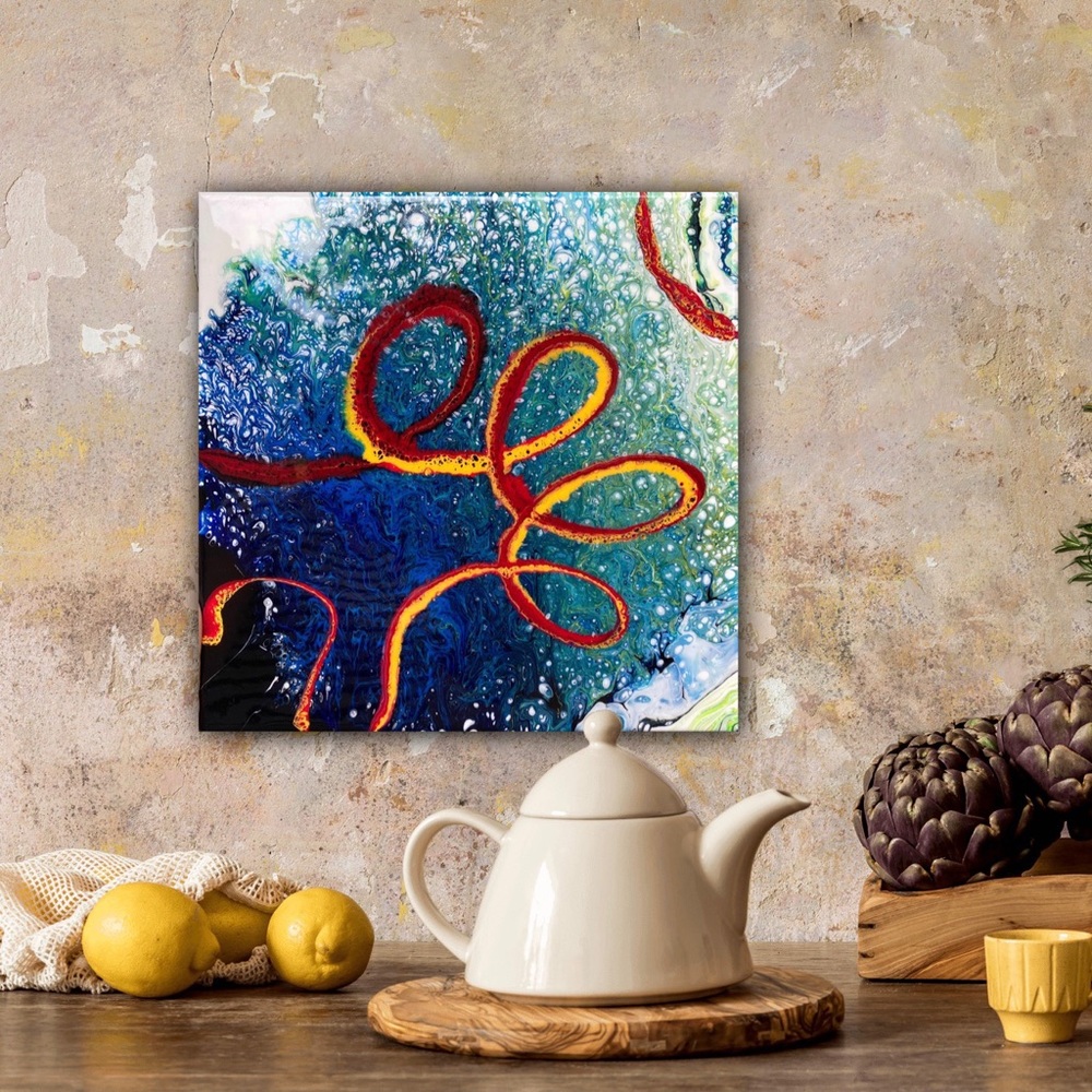 Acrylic and Resin pouring painting on canvas